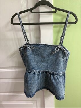 wild fable Denim Blue Tie-Strap Peplum Tank Top